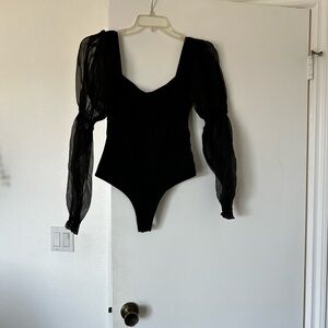 Astr the Label Black Sheer Sleeve Bodysuit